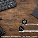 Bureau met bruin houtnerf blad, zwarte poten, waterafstotend en makkelijk schoon te maken.