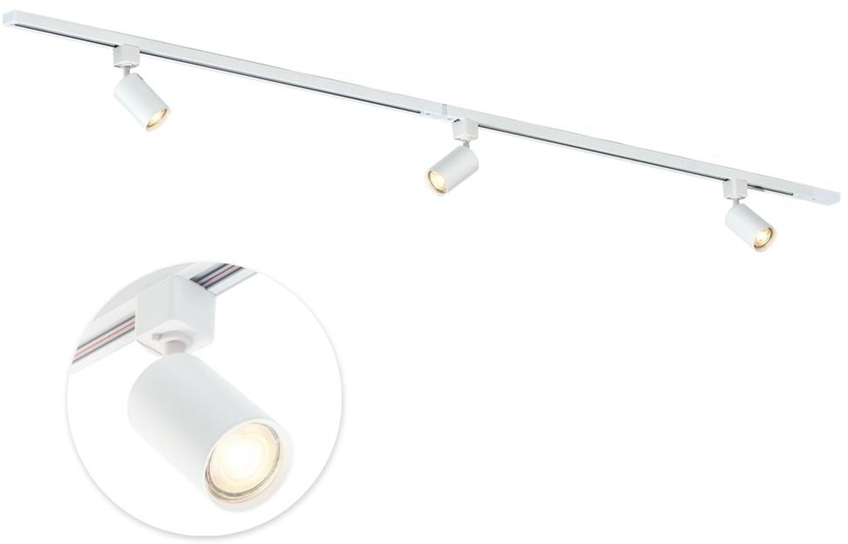 Qub Focus Railverlichting - Wit - 200 cm - I-Vorm - 3x GU10 Spots - Dimbaar - Complete Set