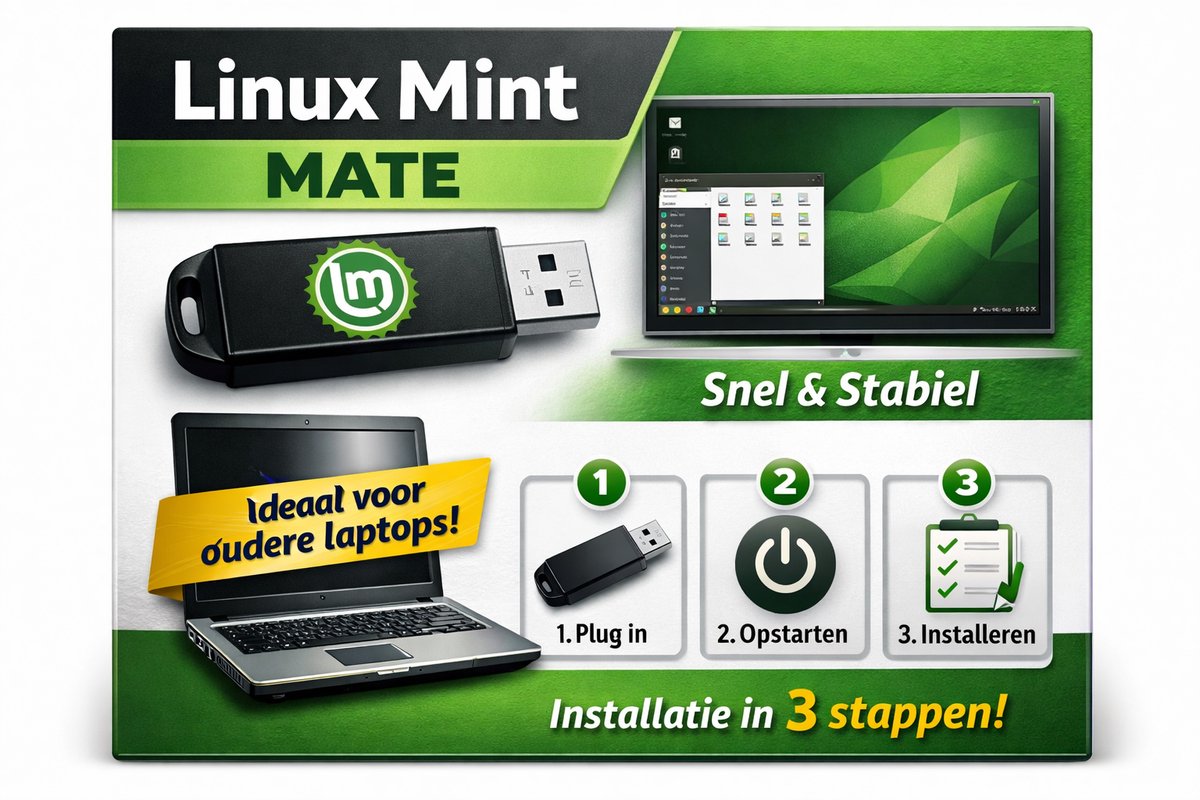 Linux Mint MATE – Complete installatie USB – Snel & stabiel alternatief voor Windows
