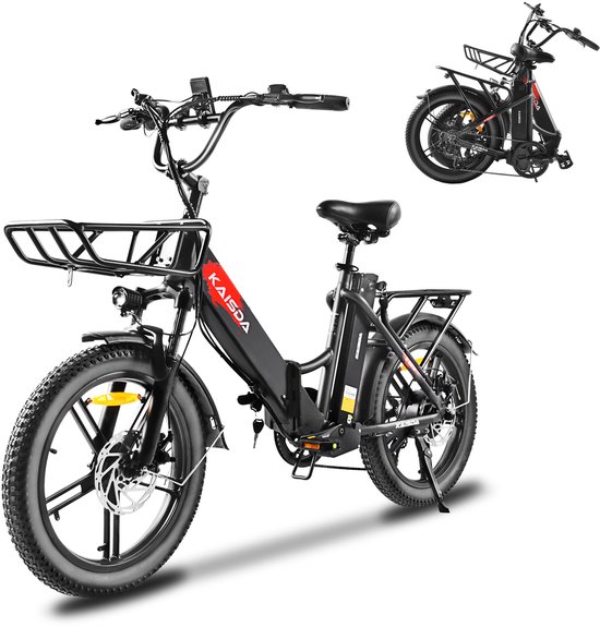 20 inch elektrische vouwfiets met dubbele 36V 20,8Ah accu, 140 km actieradius, 250W motor, fat banden, 7 versnellingen