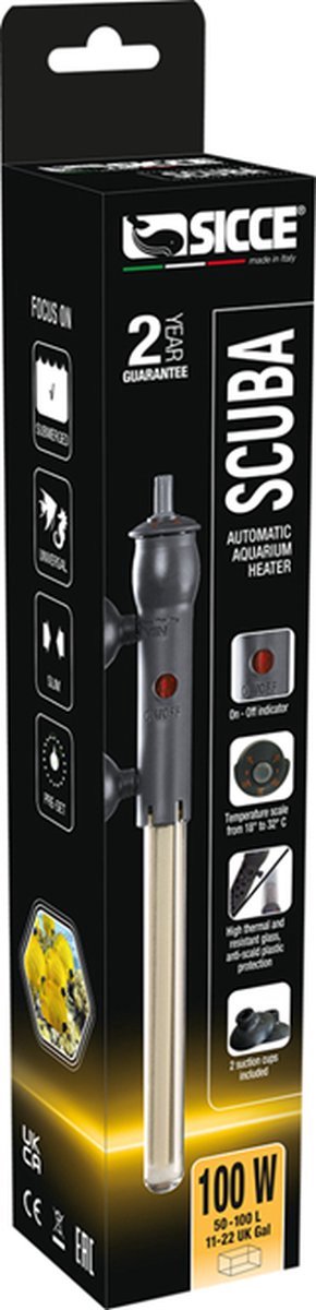 SICCE Scuba water heater 100 watt voor 100 Liter tank / vat / Aquarium