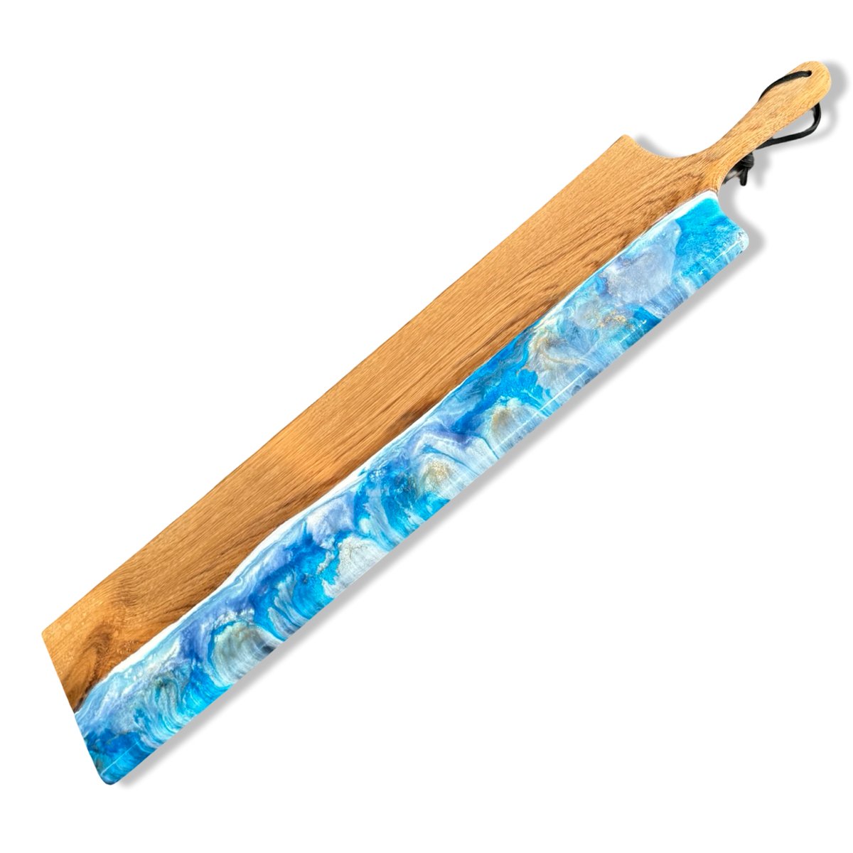 Luxe borrelplank XL 95 cm-eikenhout-epoxy-serveerplank-tapasplank-hapjesplank-blauw wit goud-ORGNL Art Design