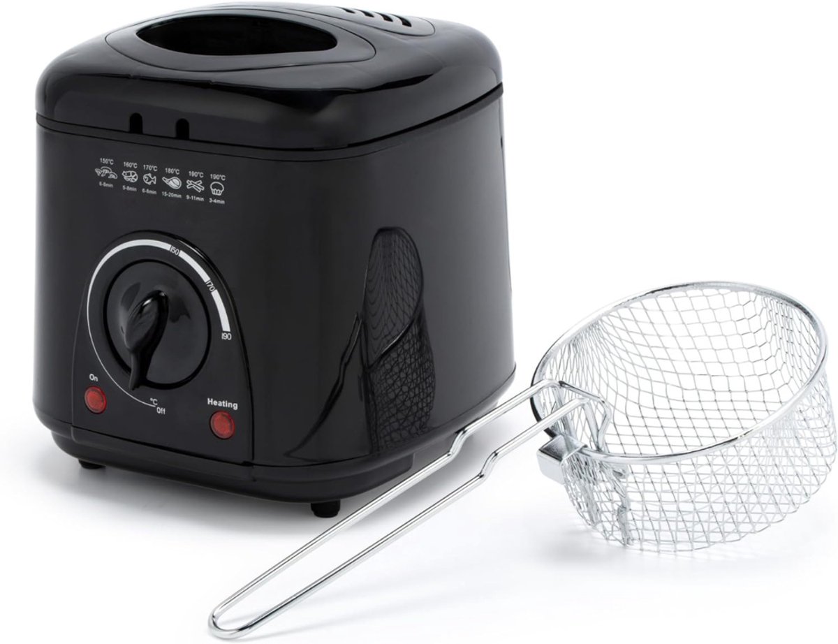DVDSS® Mini frituurpan - compacte frituurpan - 950W - 1 L - 19,2 x 21,3 x 20 centimeter - Zwart