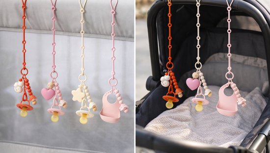 Verstelbare Siliconen Baby Koorden - Speenkoord - Set van 4 (Roestbruin, Roze, Donkerroze, Beige) - 52 cm - voor Speen, Bijtring of Speelgoed - BPA-vrij, Vaatwasser- & Uitkookbaar - 52 cm van Merkloos — afbeelding 3