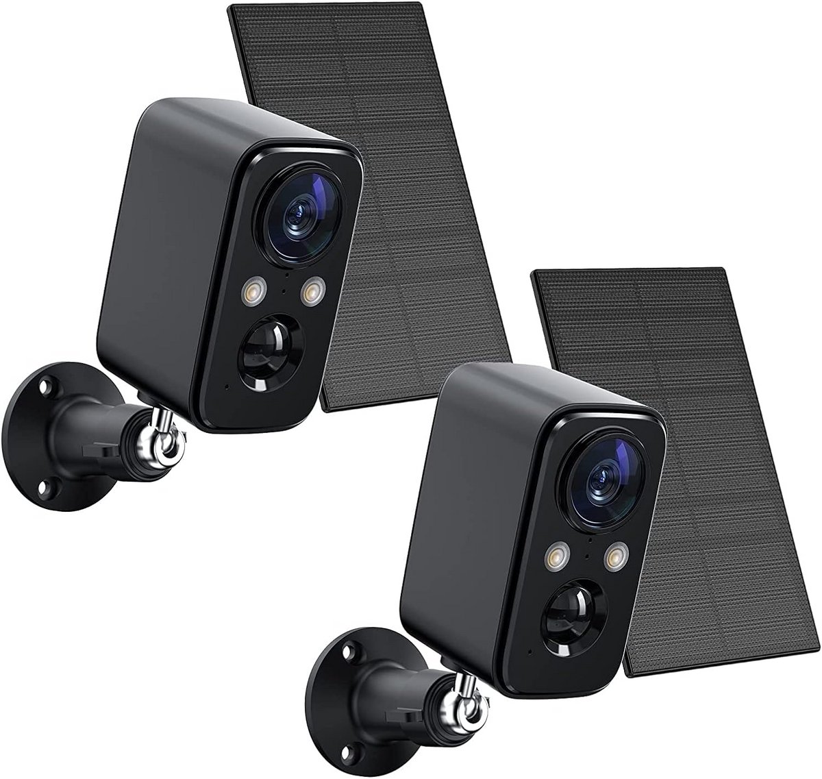 2-Pack Draadloze Buiten Beveiligingscamera's, Zonne-energie, Nachtzicht Kleur, PIR Detectie