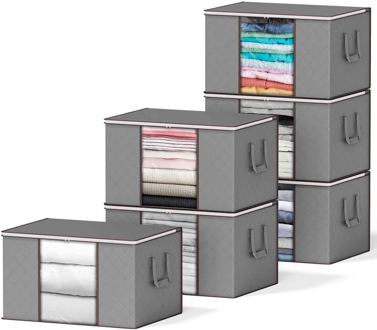 SpaceAid-Opbergzakken-90L-6-Stuks-Voor-Kleding-En-Dekens-Grijs