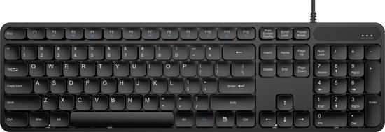 Volledig zwart Rolio Pro X7 toetsenbord met QWERTY-indeling, numpad en functietoetsen.