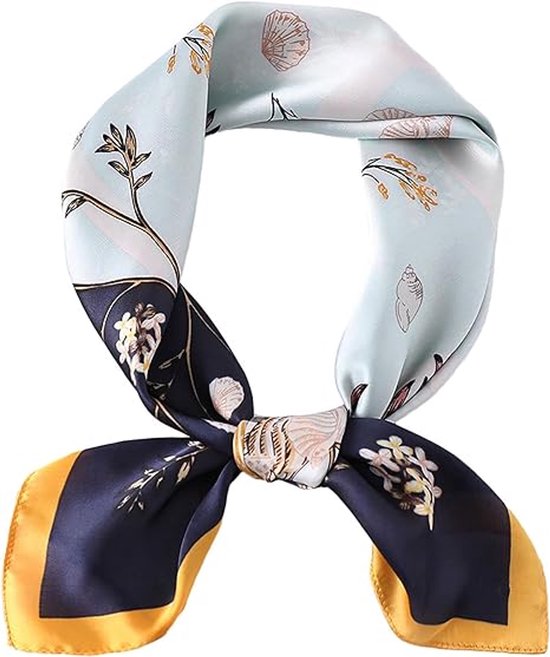 Bandana sjaaltje bloemenprint - Zijde dames sjaaltje blauw
