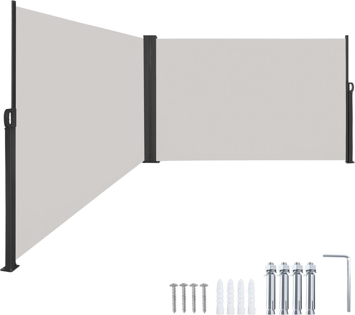 180x600cm Uitklapbaar Tuinscherm Zijkantluifel Windbescherming Luifels Van 180g/㎡ Polyester Mobiele Zonwering Muurluifel Tuinscherm Voor Balkon Terras Patio (Donkergrijs) NAIZY