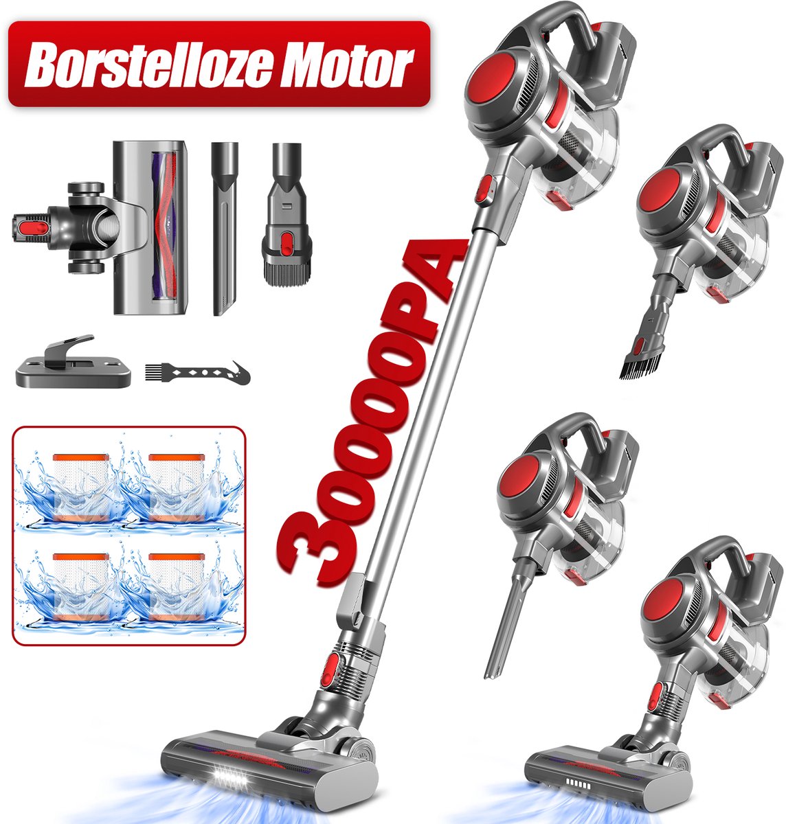 Hiaonyx Steelstofzuiger Draadloos 30000pa met LED - Hiaonyx - €89,99