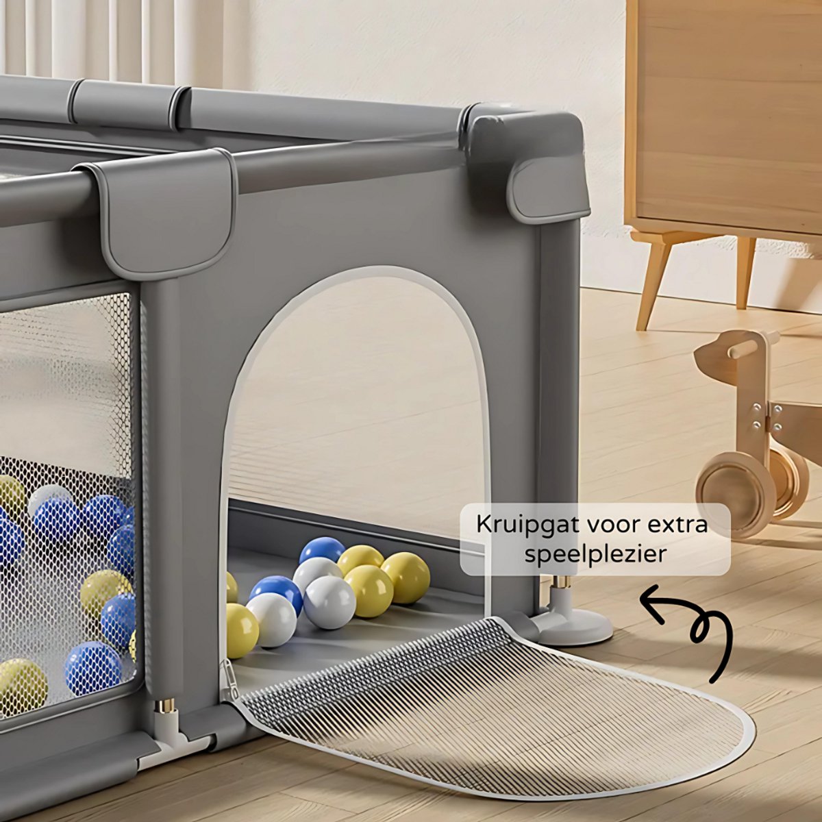 Grondbox - Baby Box - Grondbox baby - Speelbox - Kinderbox - 117 x 117 cm - Speelballen - Reistas - Zandgeel – foto 3