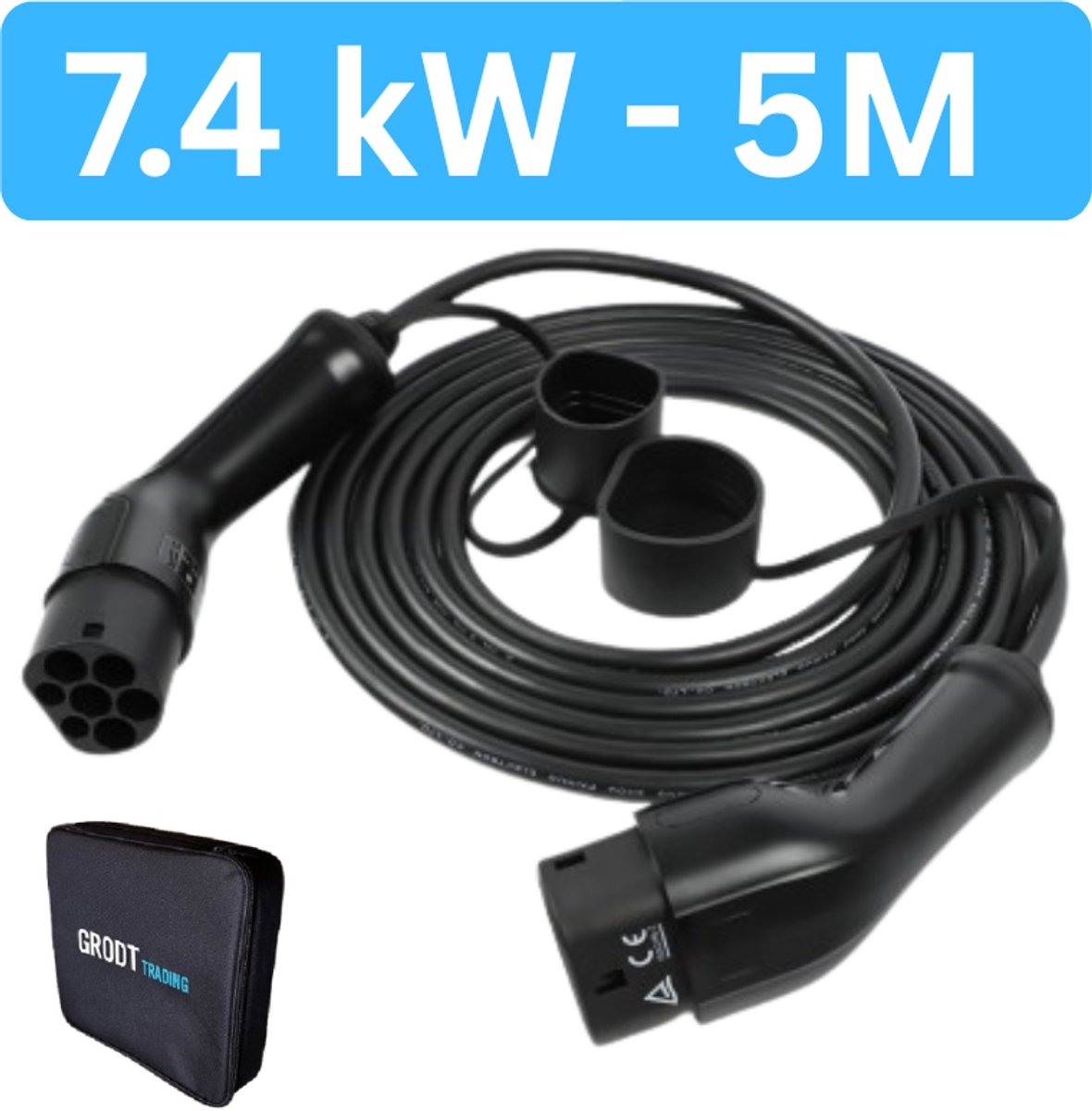 Laadkabel Type 2 32A 1 Fase | 7,4 kW | 5 meter