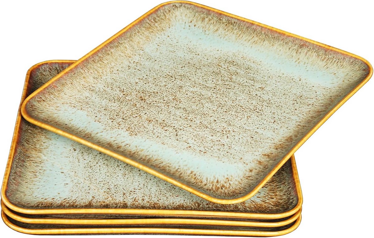 Set van 4 Keramische Borden Vierkant Bruin - Oven-, Magnetron- en Vaatwasserbestendig Serveer- en Eetborden