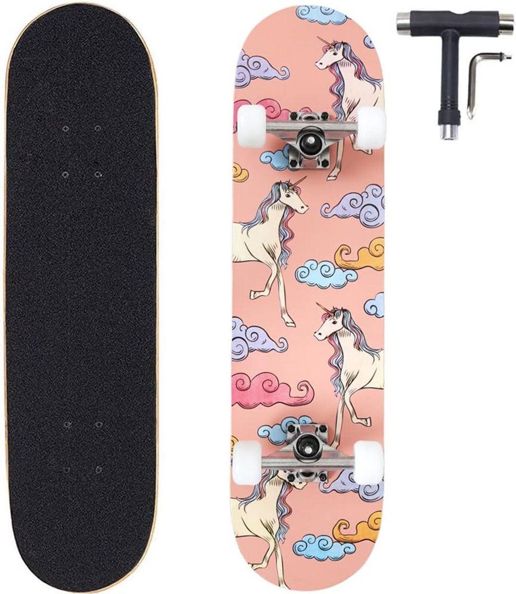 Compleet Skateboard voor Beginners en Jongeren 7 Lagen Esdoornhout Roze