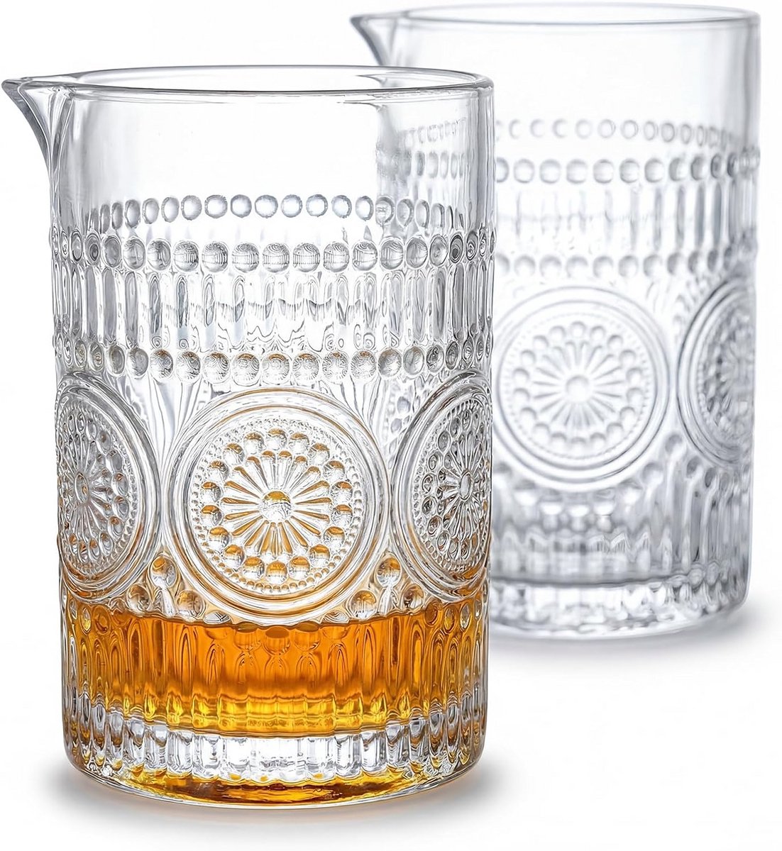 Professionele Cocktail Mengglas Set 680 ml – Robuuste Glasbeker met Reliëf Design