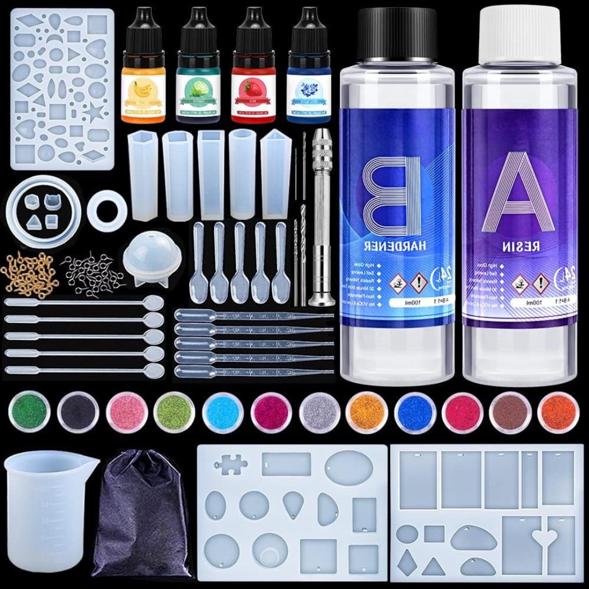 Aura® Epoxy Starterspakket - Zelf Sieraden Maken Set – Resin Starterskit Inclusief Giethars En Mallen – Veelkleurig - 32cm x 19cm x 5cm