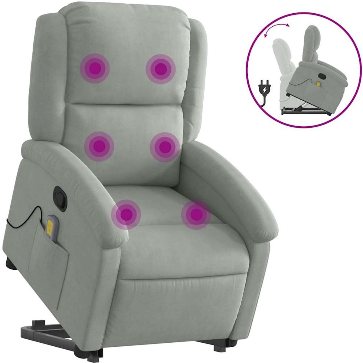vidaXL Sta-op-massagestoel - verstelbaar - fluweel - lichtgrijs