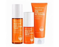 VIBRANT GLAMOUR Salicylzuur Gezichtsverzorgingsset 3-Delig – Gezichtsreiniger, Essentie & Toner – Voor Onzuivere en Vette Huid – Poriën Verkleinen & Oliecontrole
