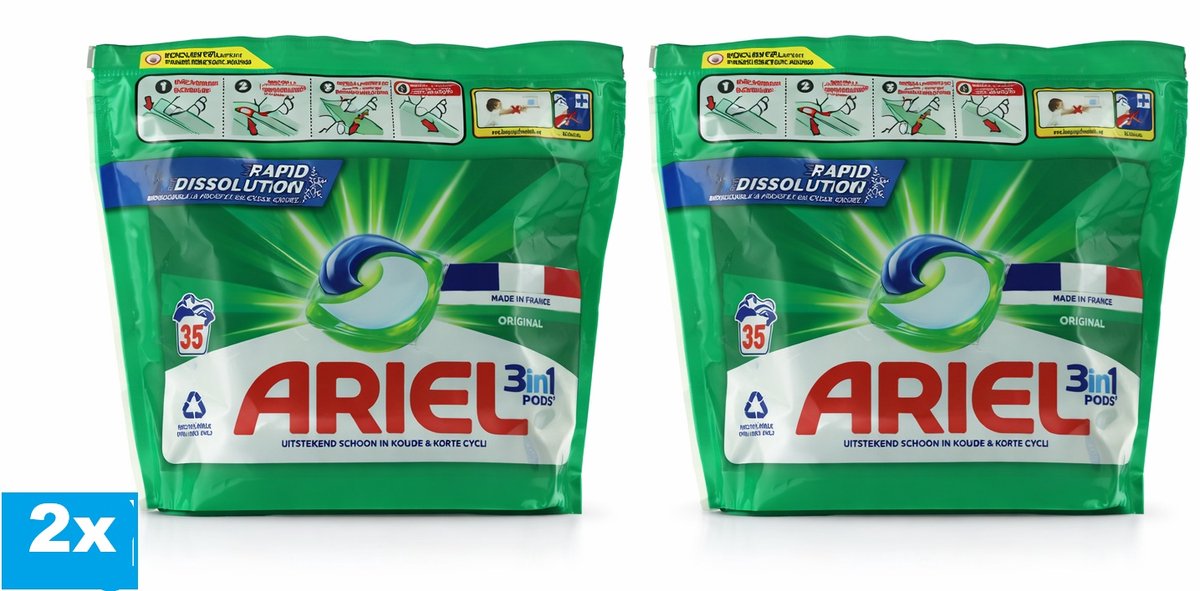 Ariel 3in1 Pods Original 2 x 35 Wasbeurten – 2 Verpakkingen – 70 Pods – Wasmiddel Capsules