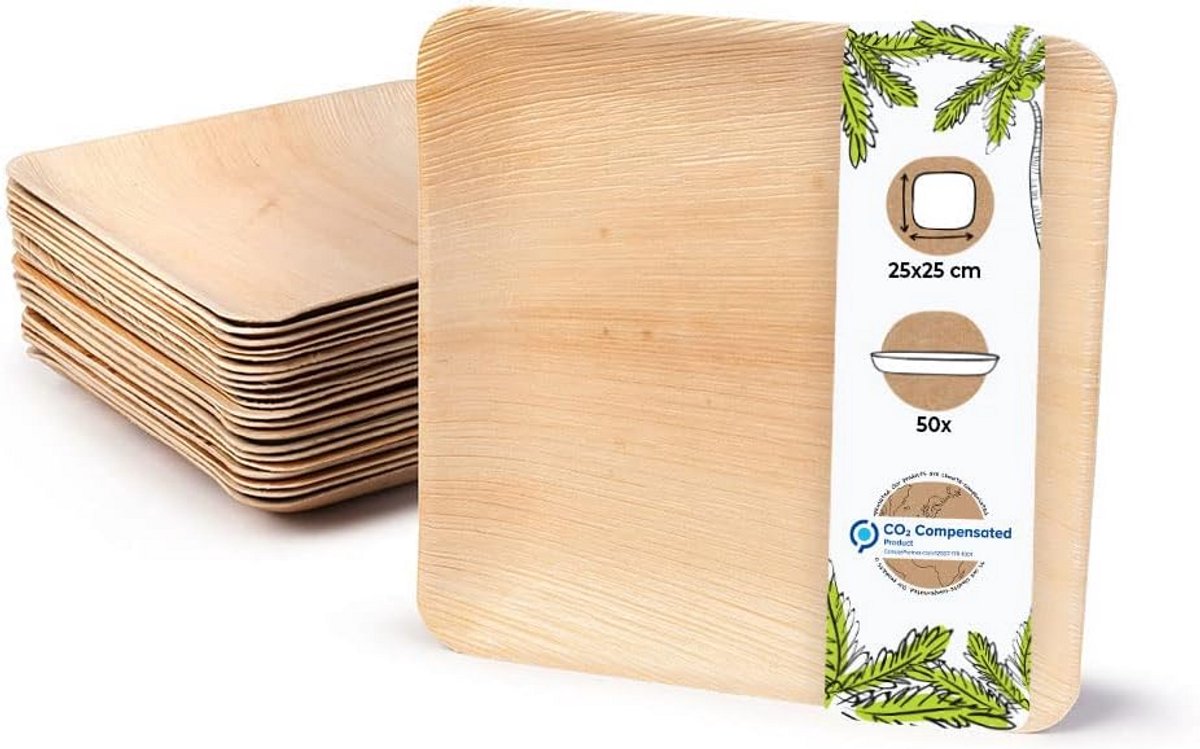 50 Stuks Palmblad Schalen 25x25cm - 100% Composteerbaar & Duurzaam