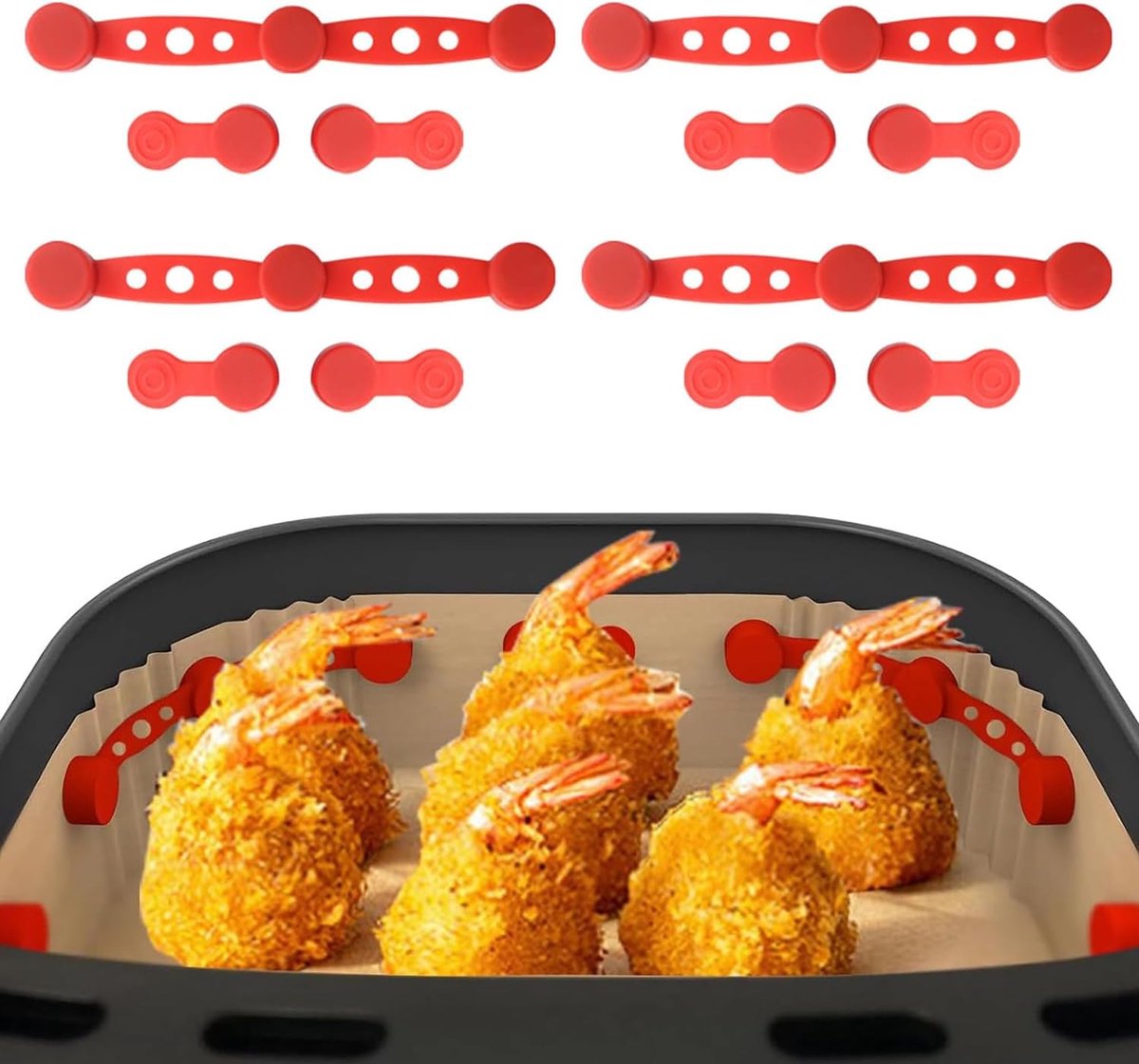 12Pcs Airfryer MagneetSiliconen Gesp Wordt Gebruikt om Bakpapier op Zijn Plaats te Houden om te Voorkomen Dat Het Loslaat Door Contact met Het Verwarmingselement, Geschikt Voor Airfryers (Rood)