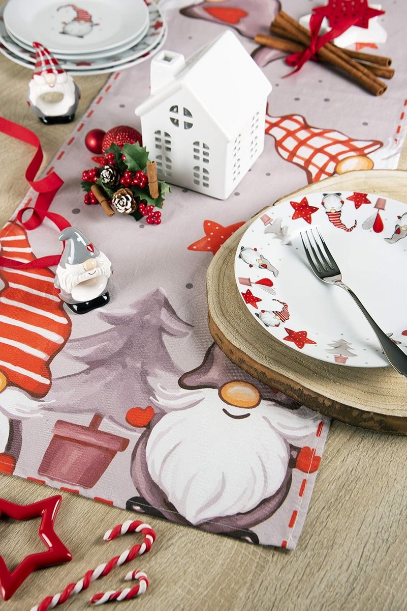 Feestelijke Tafelloper Kerstdecoratie 140 cm Katoen Grijze Winterprint