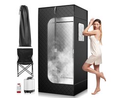 Milova Stoomsauna - Sauna tent - Eenpersoons sauna - Draagbaar - 9 temperaturen - Inclusief klapstoel, afstandsbediening en opbergtas - 180x80x80 - Spa - Ontspanning
