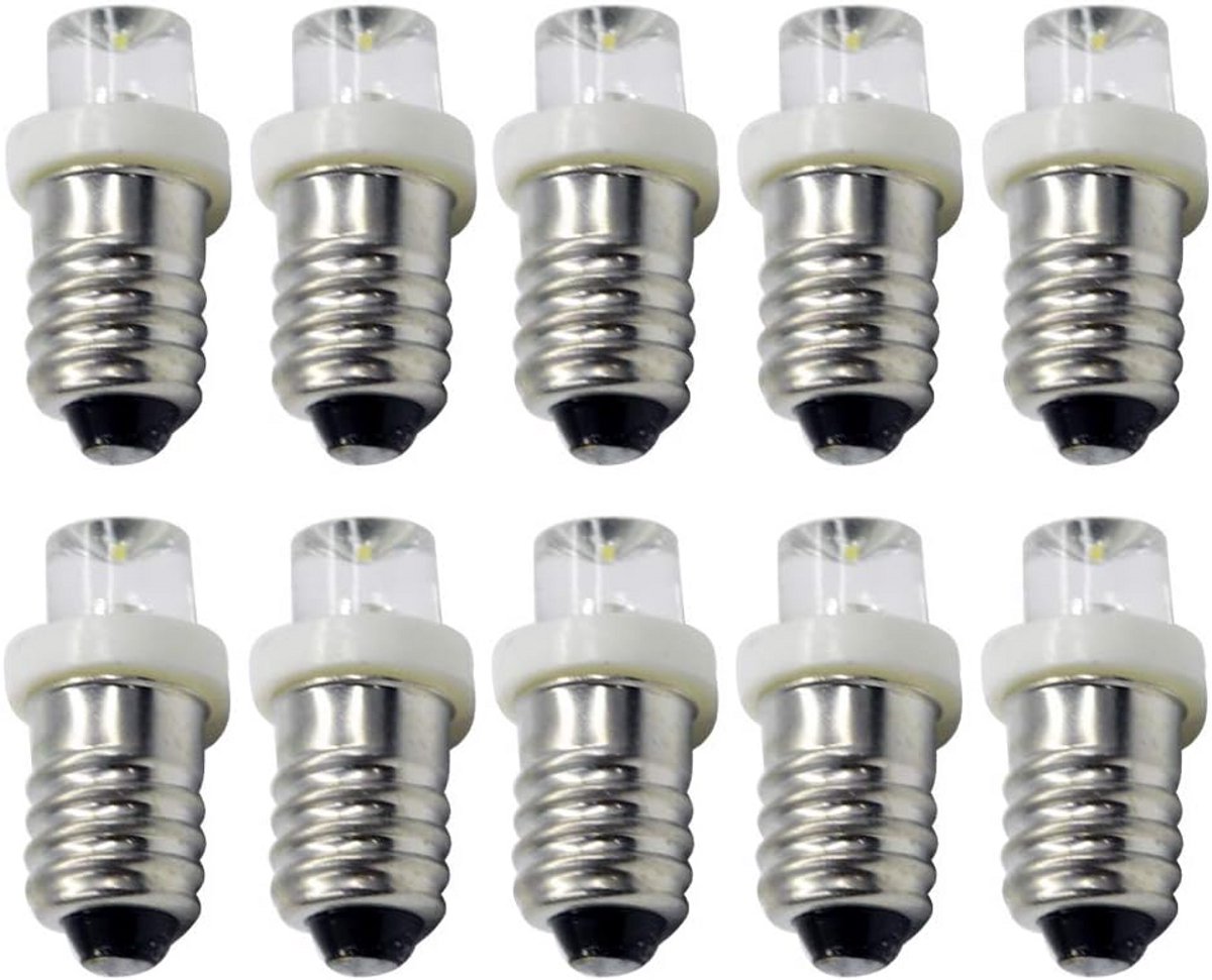 10x E10 LED Lampjes 6V Wit - Vervanging voor Zaklampen en Koplampen