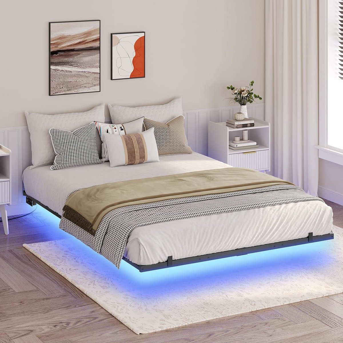 Zwevend Tweepersoons Bedframe 140 x 200 cm met LED en Laadstation