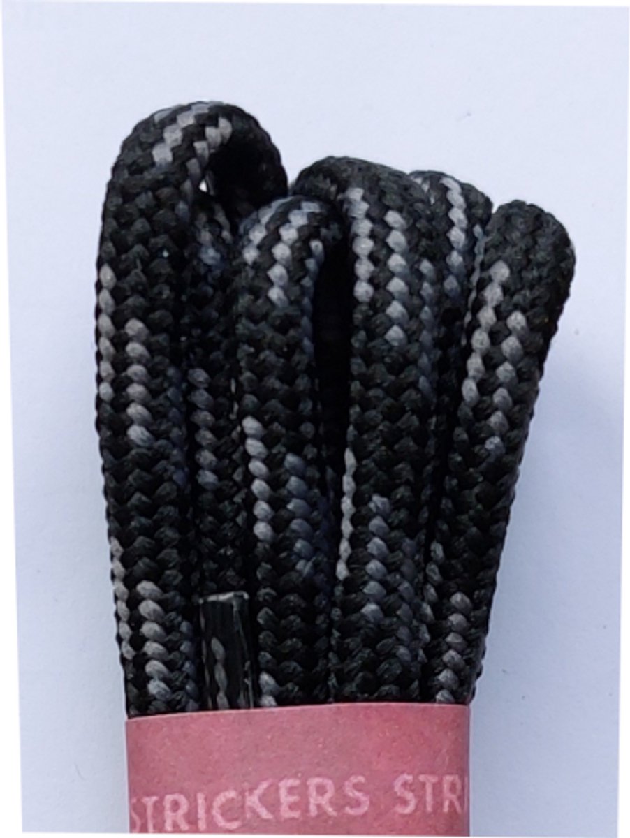 Strickers Veter - Zwart/Grijs - Meerkleurig - Extra Dik Rond - Lengte 90 cm - Dikte 5 mm - Bergschoen - Wandelschoen - Schoenveter