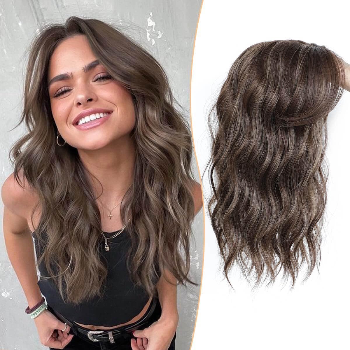 Golvend Haarstuk 40 cm Met Pony - Haarverlenging voor Dames met Dunner Wordend Haar