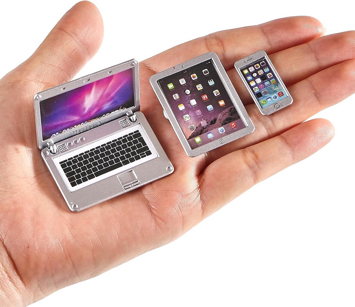 Miniatuur Poppenhuis Accessoires Set: Laptop, Tablet en Smartphone voor 1:12 & 1:6 Poppenhuizen
