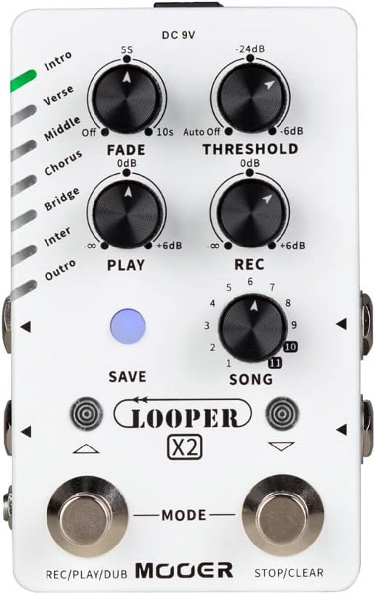 Stereo Looper Pedaal met Drum Machine Functionaliteit en 2 Voetschakelaars