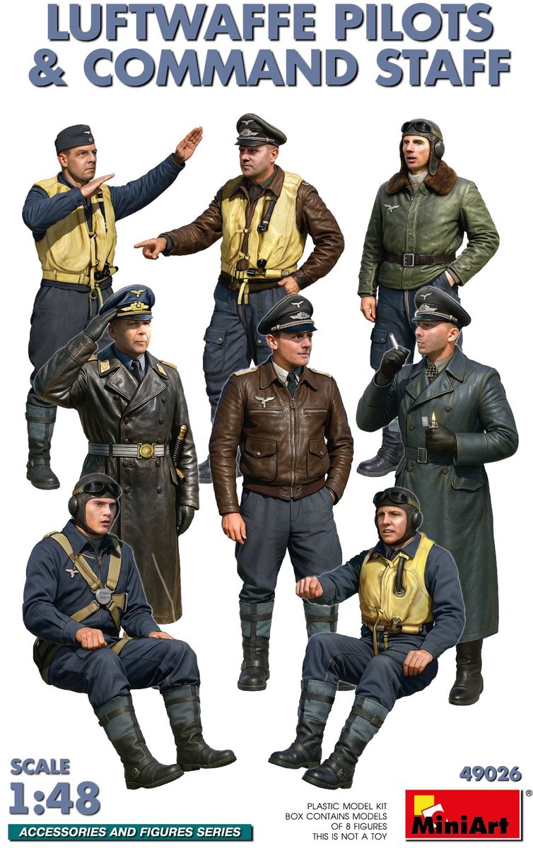 MiniArt Modelbouwpakket Militaire voertuigen - 49026 Luftwaffe Piloten - Commando Staff WWII - 8 Figuren Plastic - 1:48 - Modelbouw