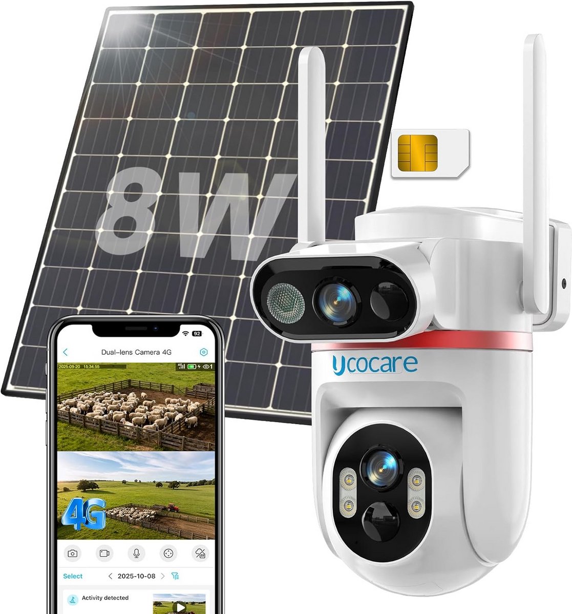 Draadloze Buiten Beveiligingscamera met Zonnepaneel en Dubbele Lens