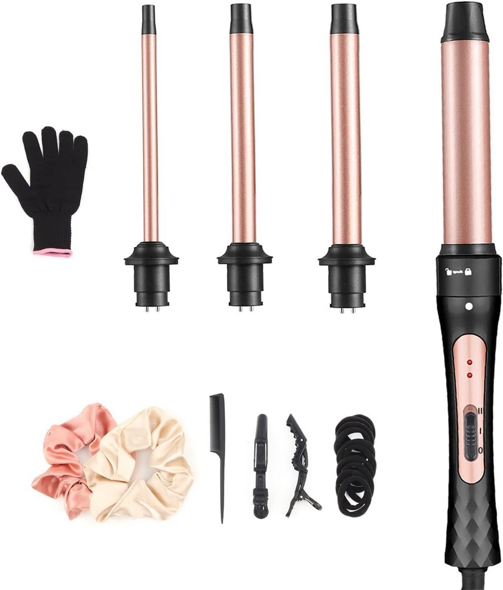 Krultang Set 4-in-1 met 4 Opzetstukken voor Verschillende Krullen