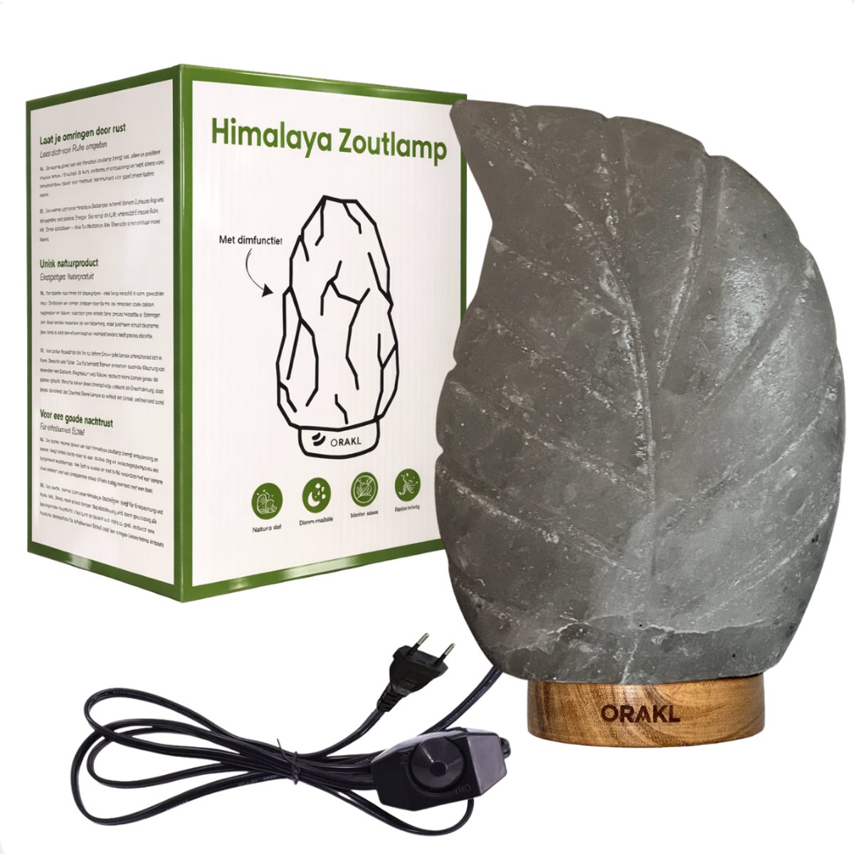 Orakl Luxe Dimbare Himalaya Zoutlamp Leaf - 2-4 KG en ca. 18 cm - Nachtlamp - Tafellamp - Cadeauverpakking Grijs