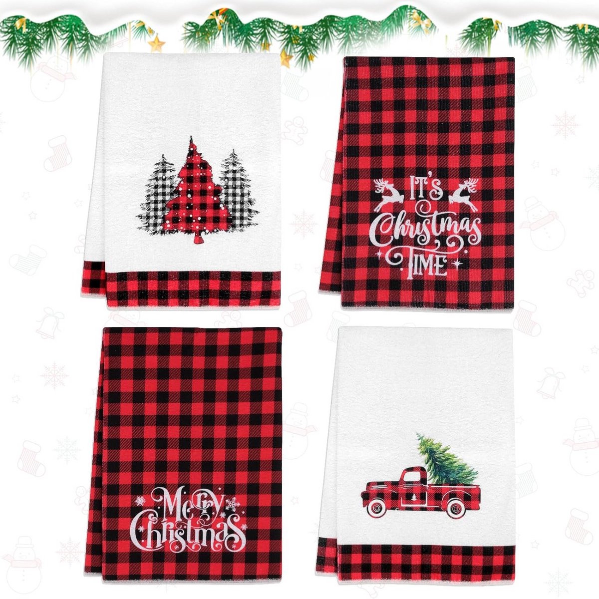 4 Grote Theedoeken Kerstthema Absorberend Microvezel - Ideaal voor Keuken en Cadeau