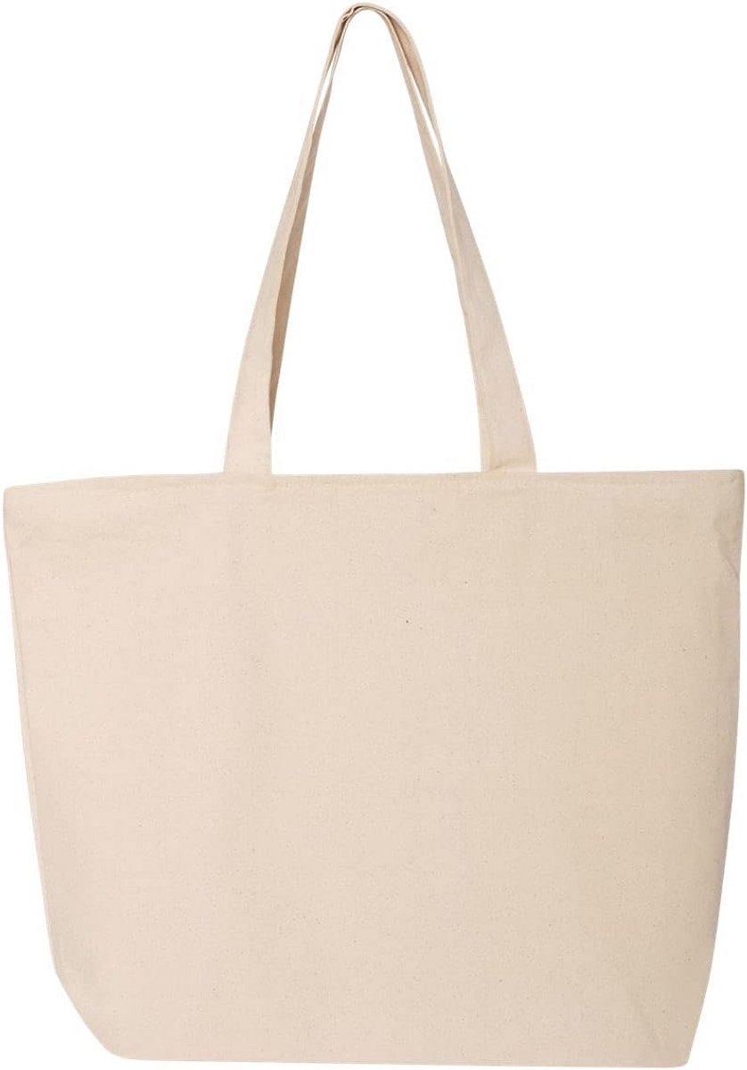 Grote Zware Canvas Draagtas met Ritssluiting - Strandtas, Boodschappentas en Reistas