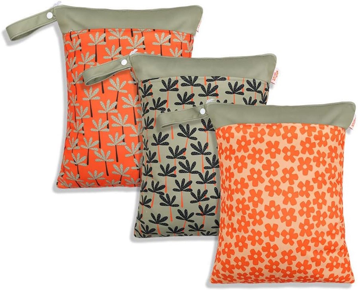 3 stuks luiertassen voor onderweg - herbruikbare waterdichte luierspullen met bloemenprint - rood