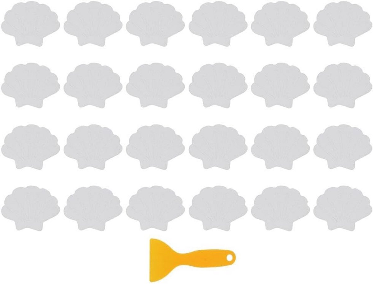 Transparante badstickers met schelpmotief – 24 stuks – anti-slip stickers voor douche, bad en vloer – inclusief scraper