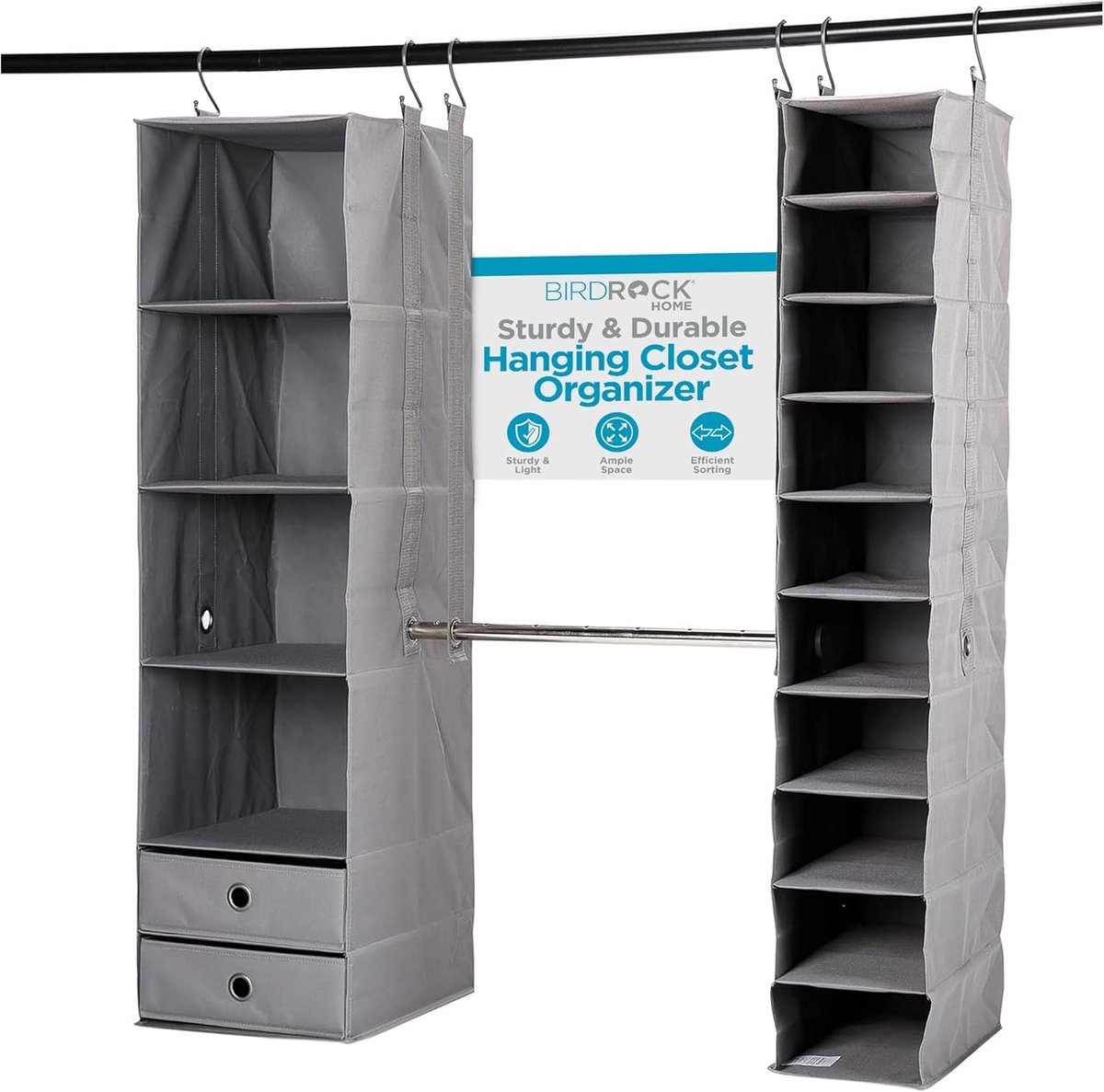 5-delige stoffen hangkast organizer met verstelbare stang en laden