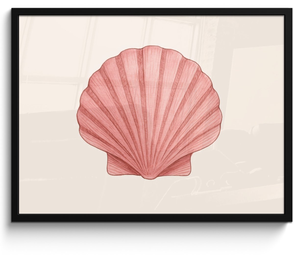 FrameYourWall Poster in lijst - Fotolijst 70x50 cm - Posters - Schelp - Roze - Ribbels - Posterlijst zwart - Decoratie - Wanddecoratie woonkamer - Muurdecoratie slaapkamer Schelp - Ribbels