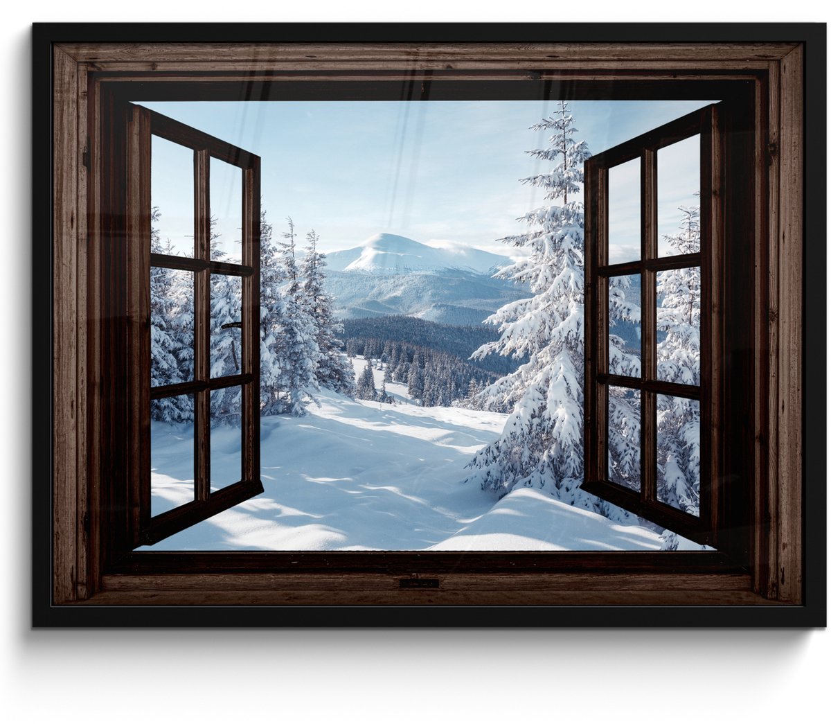 FrameYourWall Poster in lijst - Fotolijst 70x50 cm - Posters - Winter - Landschap - Natuur - Berg - Bomen - Doorkijk - Uitzicht - Posterlijst zwart - Decoratie - Wanddecoratie woonkamer - Muurdecoratie slaapkamer