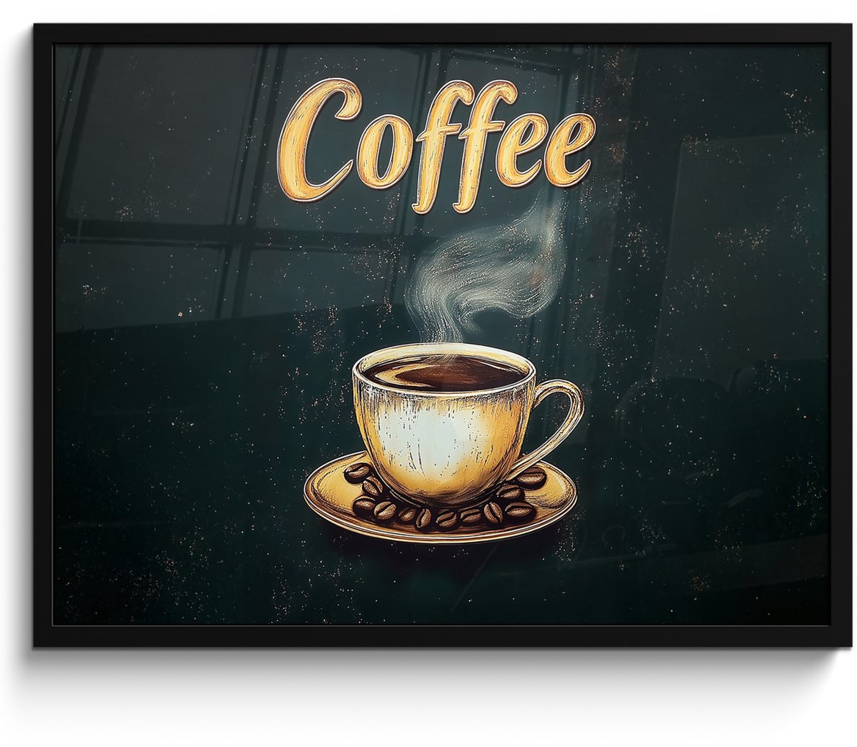 FrameYourWall Poster in lijst - Fotolijst 70x50 cm - Posters - Koffie - Schotel - Koffiebonen - Retro - Posterlijst zwart - Decoratie - Wanddecoratie woonkamer - Muurdecoratie slaapkamer