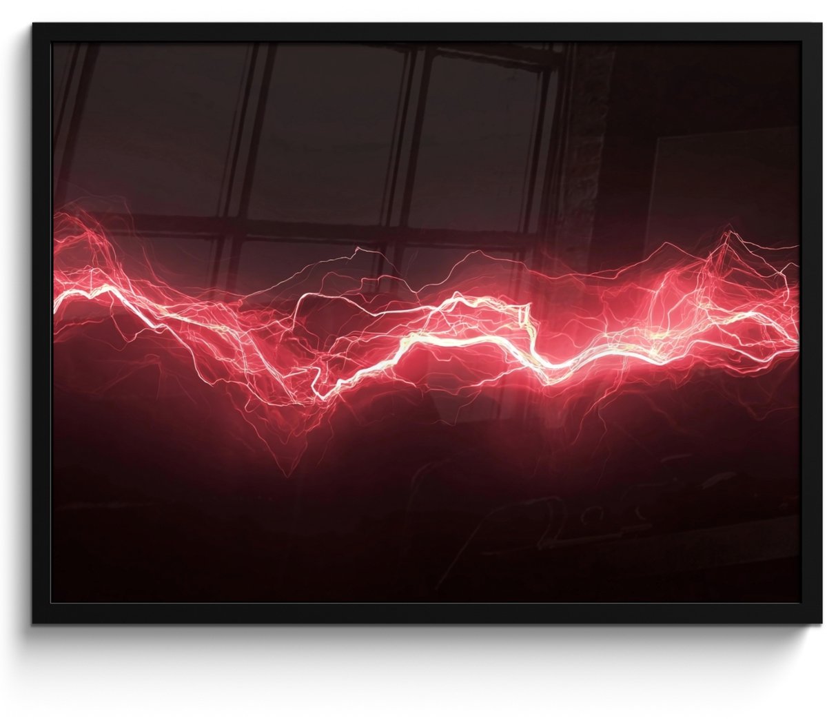 FrameYourWall Poster in lijst - Fotolijst 70x50 cm - Posters - Gaming - Rood - Elektriciteit - Energie - Lijn - Posterlijst zwart - Decoratie - Wanddecoratie woonkamer - Muurdecoratie slaapkamer Vonken