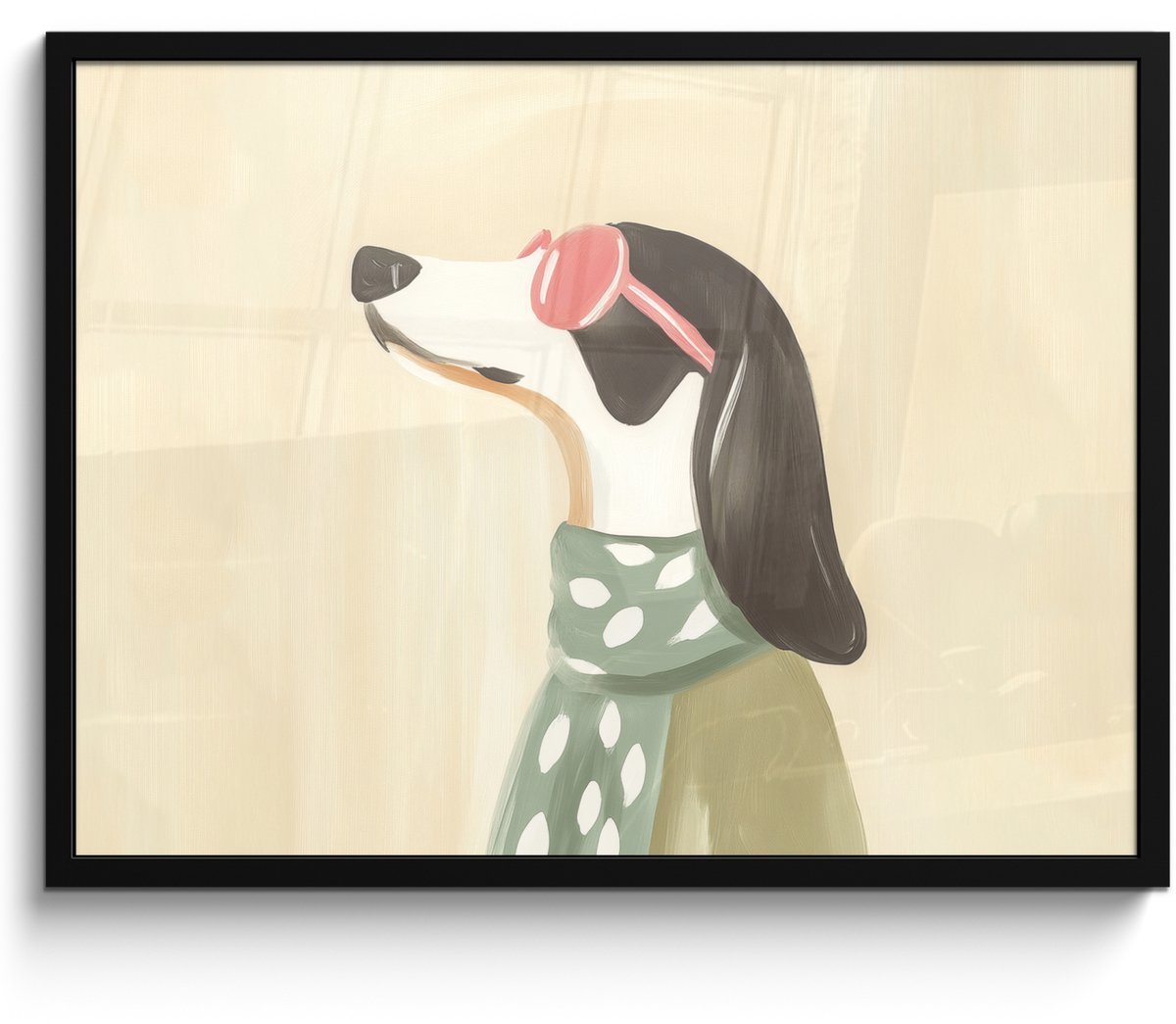 FrameYourWall Poster in lijst - Fotolijst 70x50 cm - Posters - Hond - Zonnebril - Sjaal - Posterlijst zwart - Decoratie - Wanddecoratie woonkamer - Muurdecoratie slaapkamer