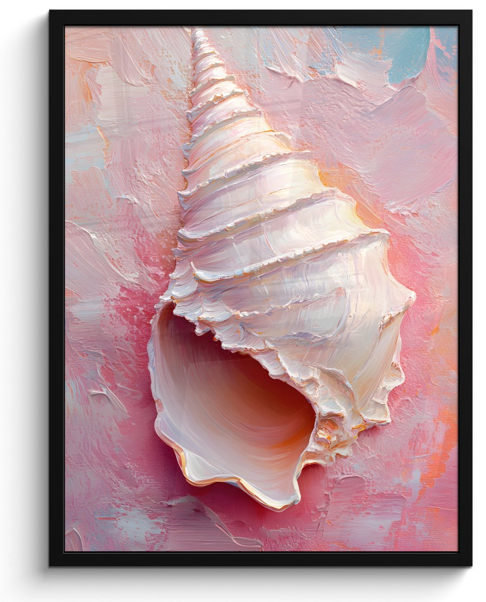 FrameYourWall Poster in lijst - Fotolijst 50x70 cm - Posters - Schelp - Pastel - Pink - Posterlijst zwart - Decoratie - Wanddecoratie woonkamer - Muurdecoratie slaapkamer
