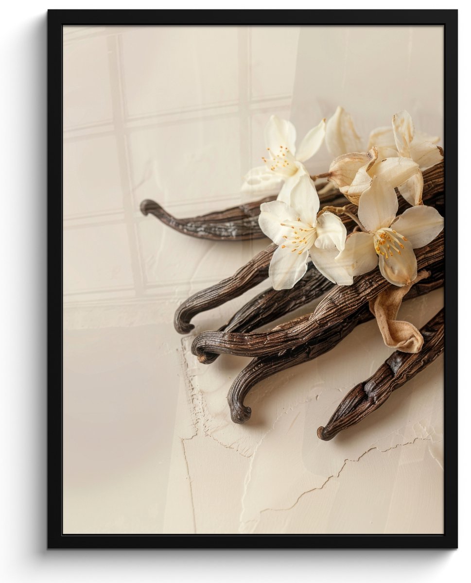 FrameYourWall Fotolijst inclusief poster - Posterlijst 50x70 cm - Posters - Vanille - Bloemen - Beige - Foto in lijst - Keuken decoratie muur - Wanddecoratie accessoires - Muurdecoratie - Schilderijen