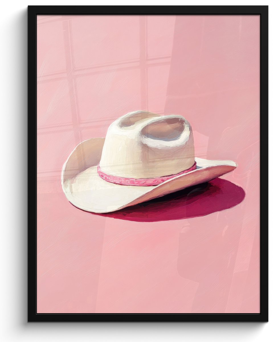 FrameYourWall Poster in lijst - Fotolijst 50x70 cm - Posters - Zomers - Hoed - Roze - Posterlijst zwart - Decoratie - Wanddecoratie woonkamer - Muurdecoratie slaapkamer